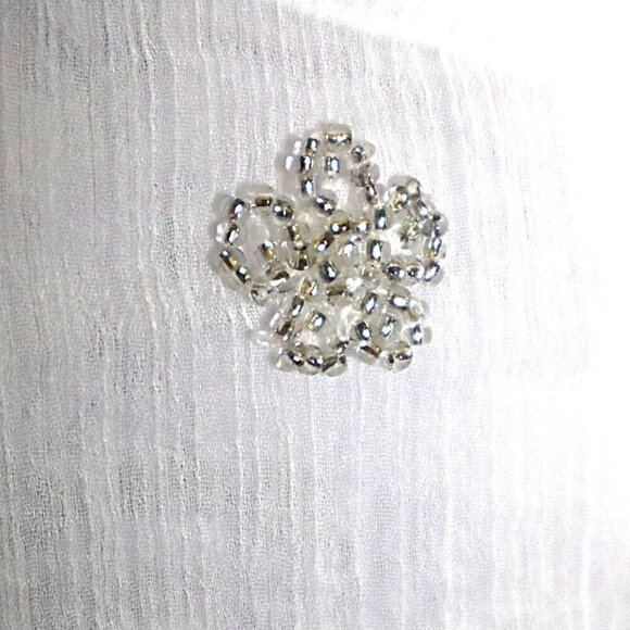 SHEER WHITE TOP S Hollister Beaded Flowers Y2K Chiffon Lettuce Edge Spring Retro - Picture 4 of 6